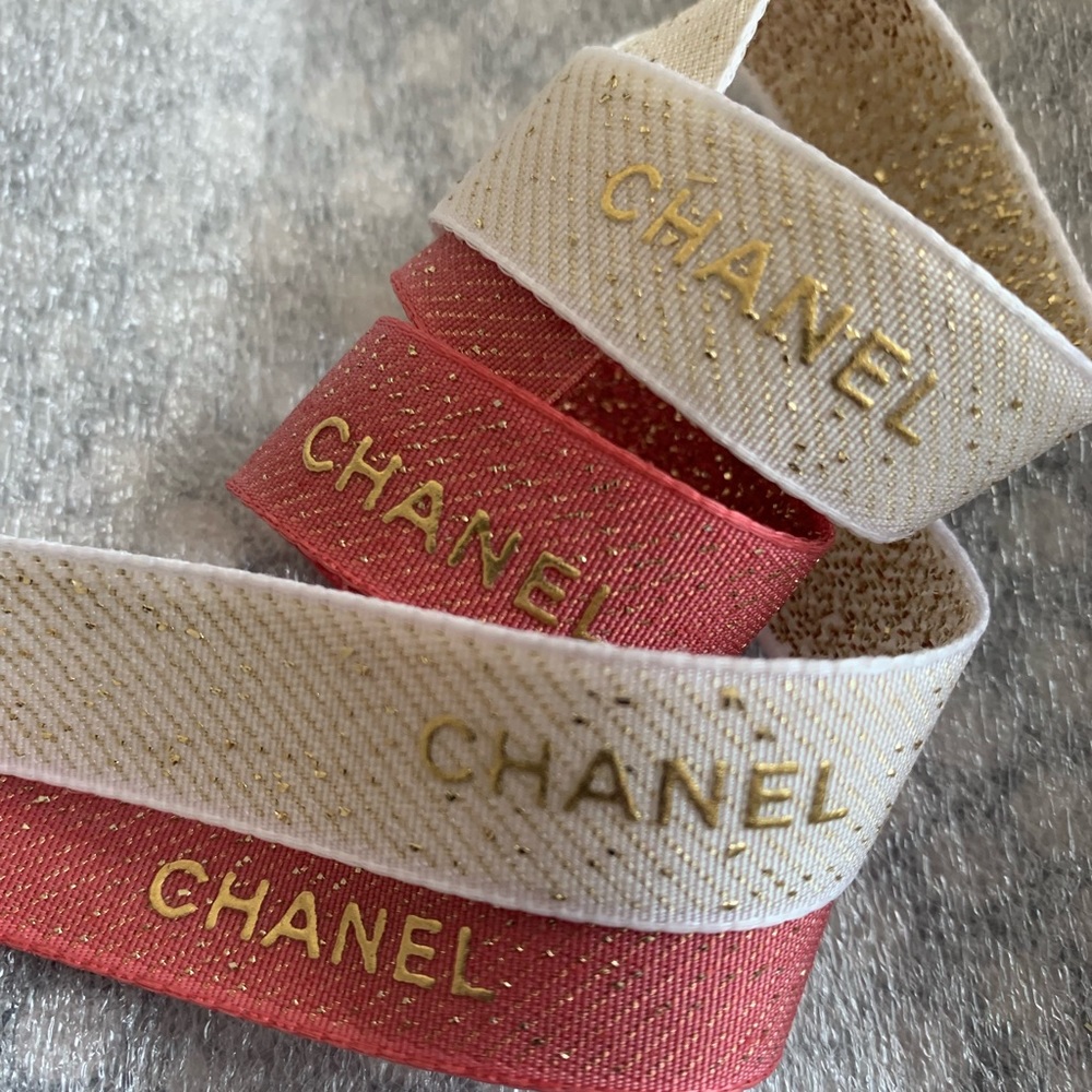 100% Genuine Chanel Ribbon dark Pink & gold 2 Yards 6 feet 72 inches